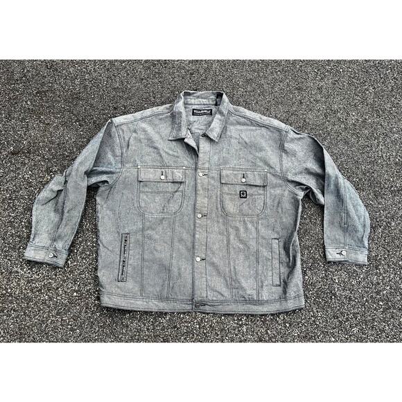 Pelle Pelle Marc Buchanan Denim Jacket 4XL Gray Hip Hop Y2K Jean Coat Vintage - Picture 1 of 11